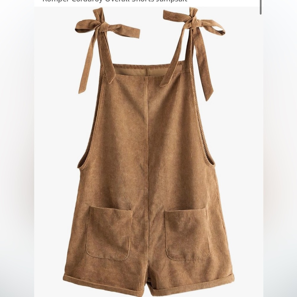 Corduroy tie straps jumpsuit - camel colored